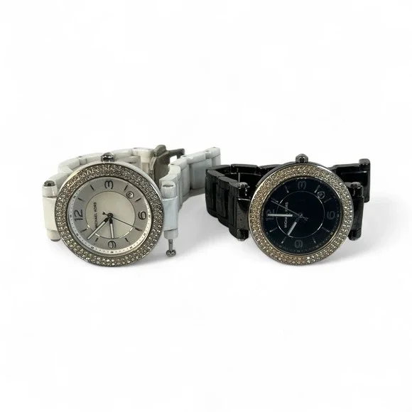 y2k vtg lot of 2 Michael Kors Ceramic Watch crystal bezel mother of pearl‎ - Picture 4 of 16